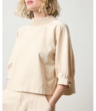 lilla p Lilla P Knit Collar Twill Top #PA3047
