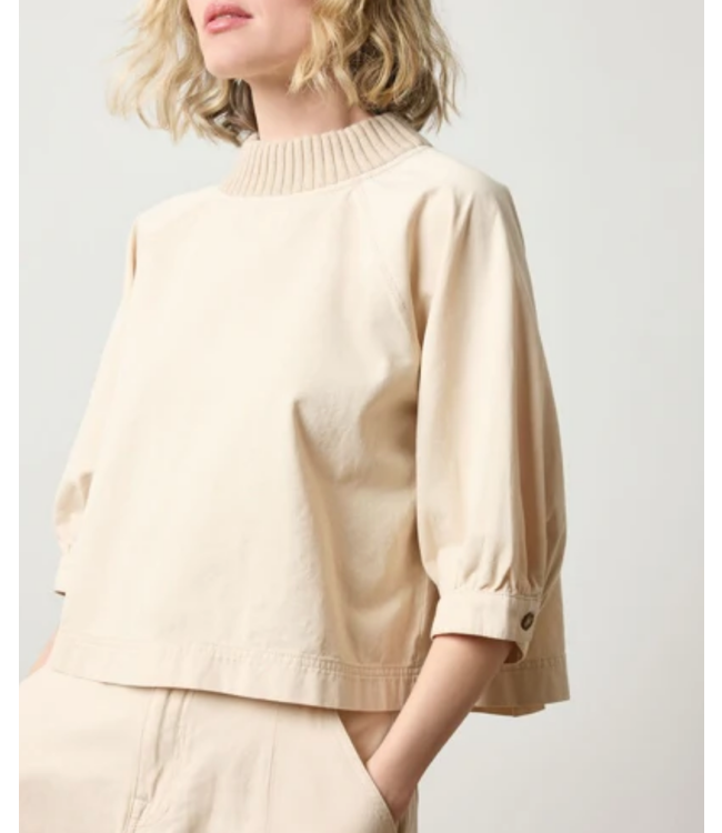 Lilla P Knit Collar Twill Top #PA3047