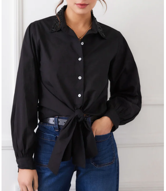 karen kane Karen Kane Embellished Collar Tie Top #3L70256