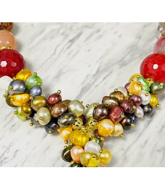 Anita K Multi Color Agate Necklace with Freshwater Pearl Clusters - SN269A