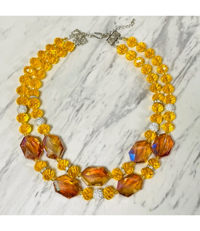 Anita K 2 Strand Layered Crystal Statement Necklace - Orange - SN315A