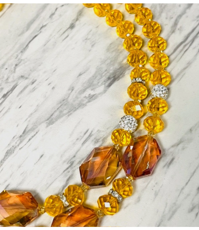Anita K 2 Strand Layered Crystal Statement Necklace - Orange - SN315A