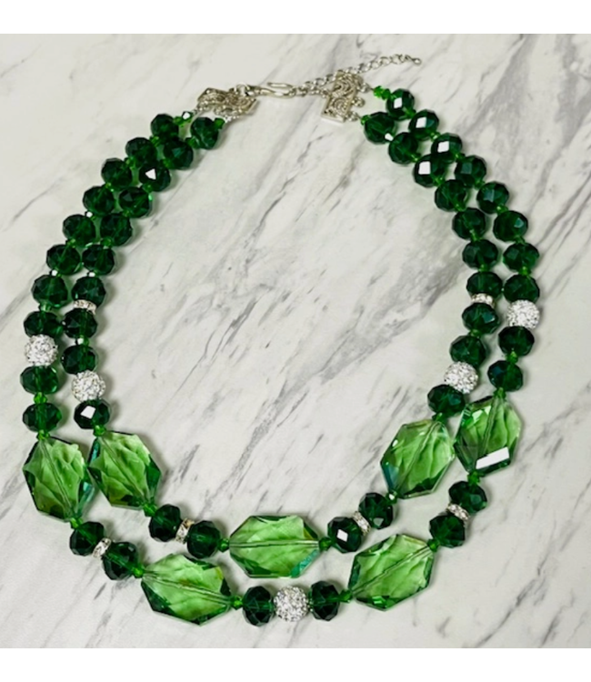 Anita K 2 Strand Layered Crystal Statement Necklace - Green - SN315B