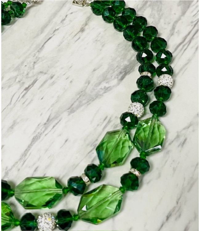 Anita K 2 Strand Layered Crystal Statement Necklace - Green - SN315B