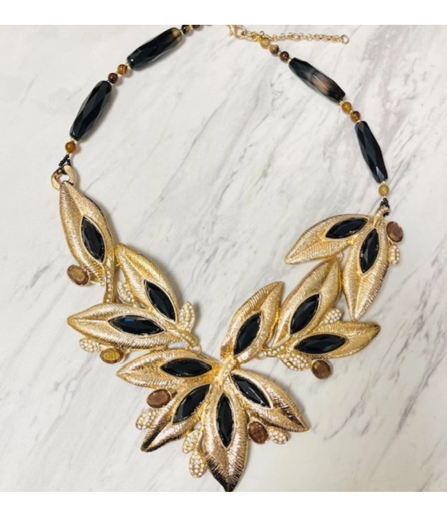 Anita K Gold Leaf Resin & Crystal Statement Necklace