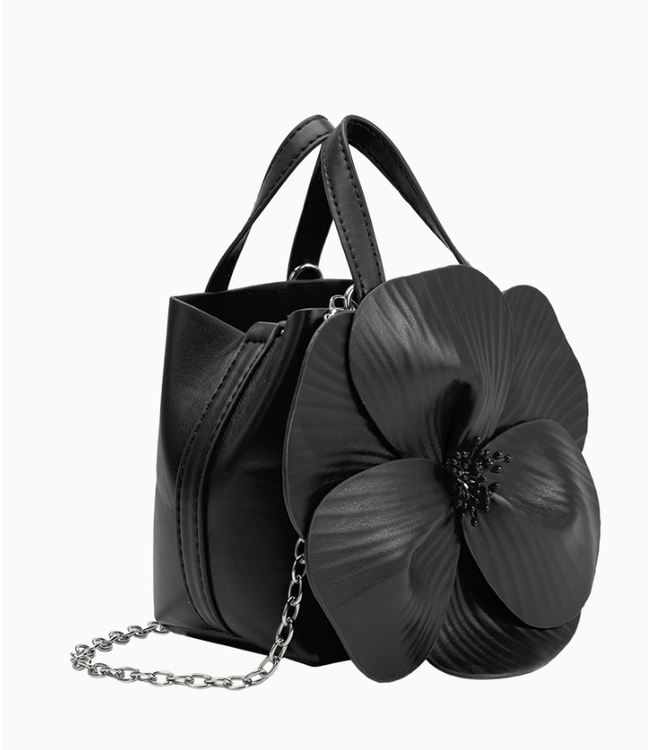 Melie Bianco- Monroe Black Flower Recycled  Vegan Top Handle Bag- AC6410K
