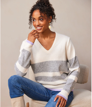 karen kane Karen Kane Stripe V Neck Sweater - 3L89160