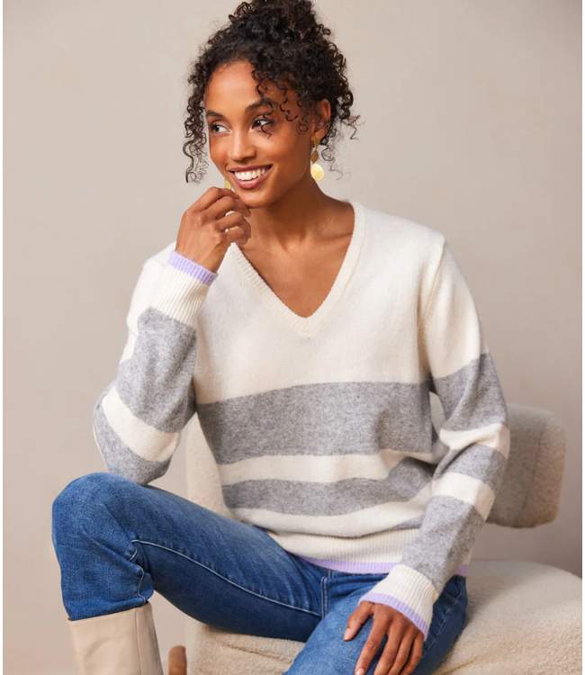 Karen Kane Stripe V Neck Sweater - 3L89160