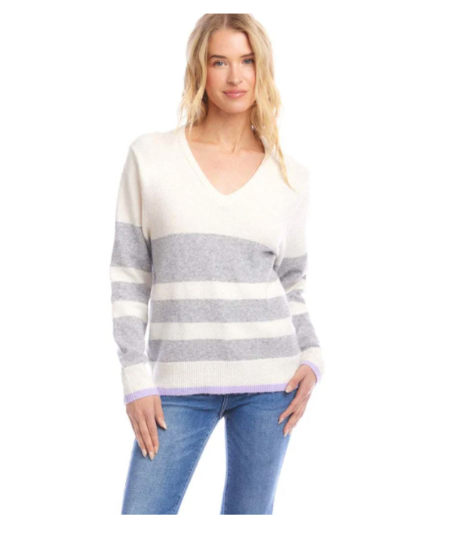 Karen Kane Stripe V Neck Sweater - 3L89160