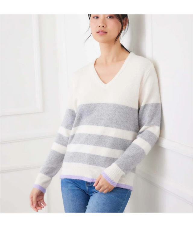 Karen Kane Stripe V Neck Sweater - 3L89160