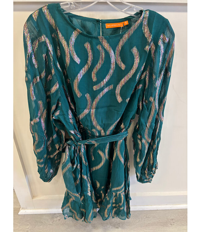Oliphant Borealis long sleeve flirty short dress Jade 3023N4