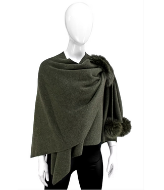 mitchies Mitchies Knit Wrap With Pull & Fur Poms #WRIM31
