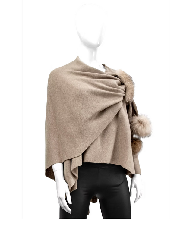Mitchies Knit Wrap With Pull & Fur Poms #WRIM31
