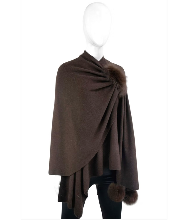 Mitchies Knit Wrap With Pull & Fur Poms #WRIM31