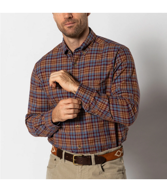 Cotton Wool Sport Shirt Houser Plaid Saddle Brown