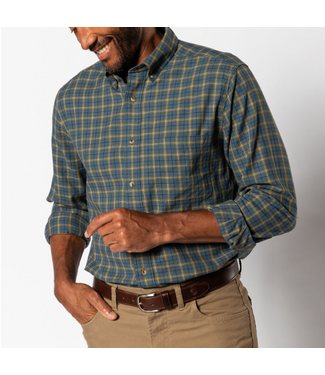 Cotton Wool Sport Shirt Mercer Plaid Orion Blue