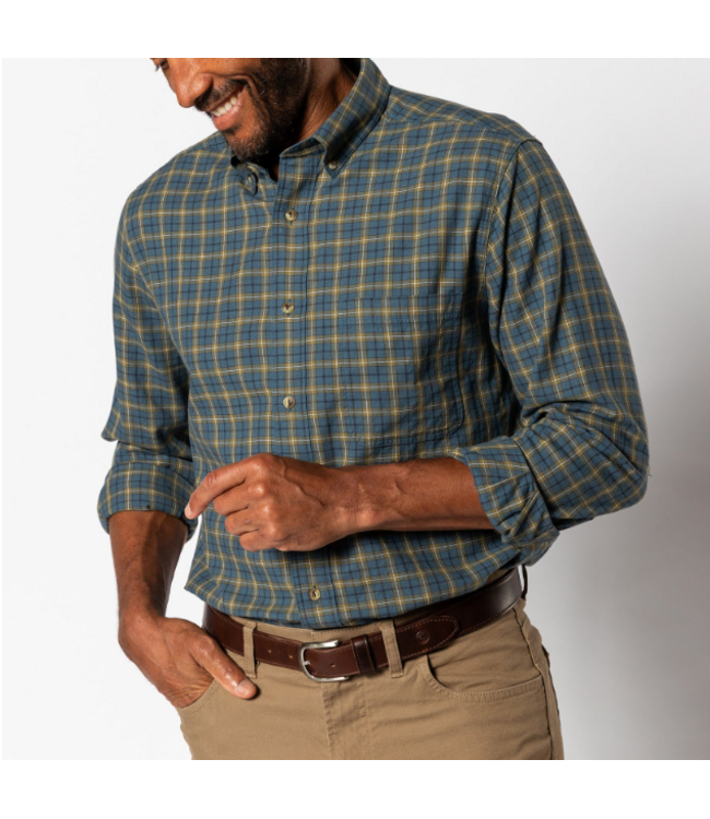 Cotton Wool Sport Shirt Mercer Plaid Orion Blue