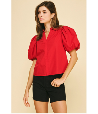 Pinch Bubble Sleeve Blouse Top-5707TB