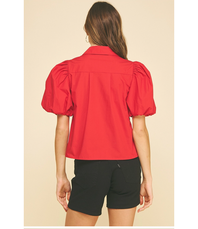 Pinch Bubble Sleeve Blouse Top-5707TB