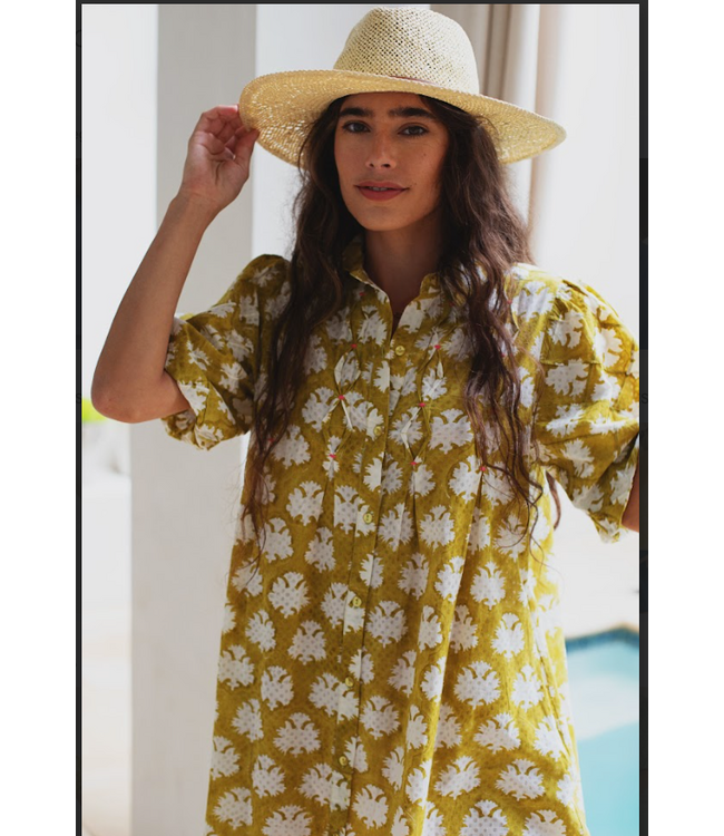 Ex Voto Lizzie Dress Yellow Block Print Dress-10100