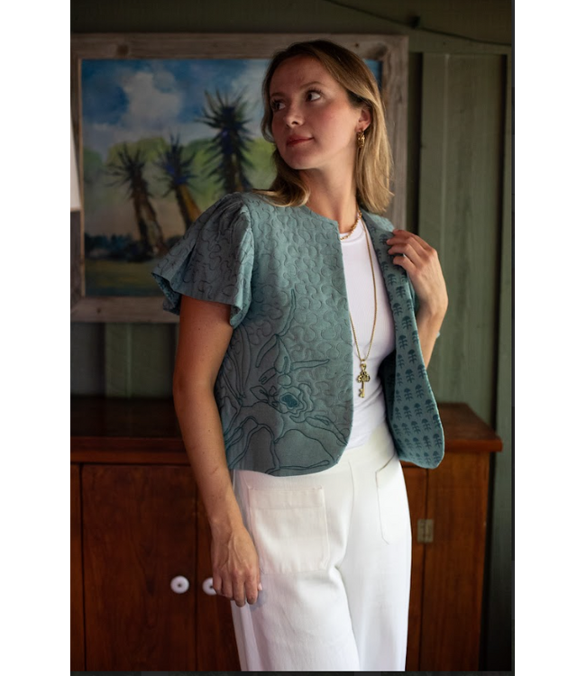 Ex Voto Darby Reversible Embroidery Linen Vest