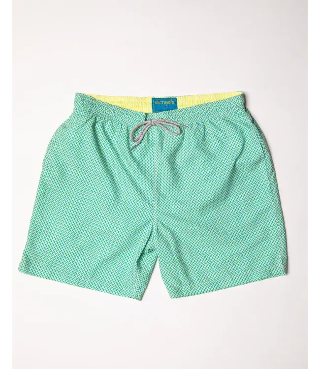 Men's Cyclist Liner Swim Trunks Wave Print Aqua/Yellow