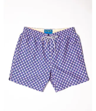 Men's Cyclist Liner Swim Trunks Retro Flowers Navy/Orange