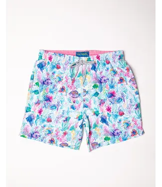 Men's Cyclist Liner Swim Trunks Fish Jungle White