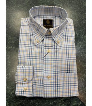 Textured Mini Check button Down - Blue/Tan FW11049