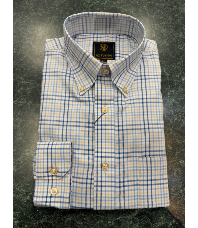Textured Mini Check button Down - Blue/Tan FW11049