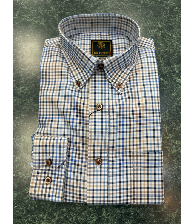 Mini Multi Check Button Down - Blue/Tan D11045