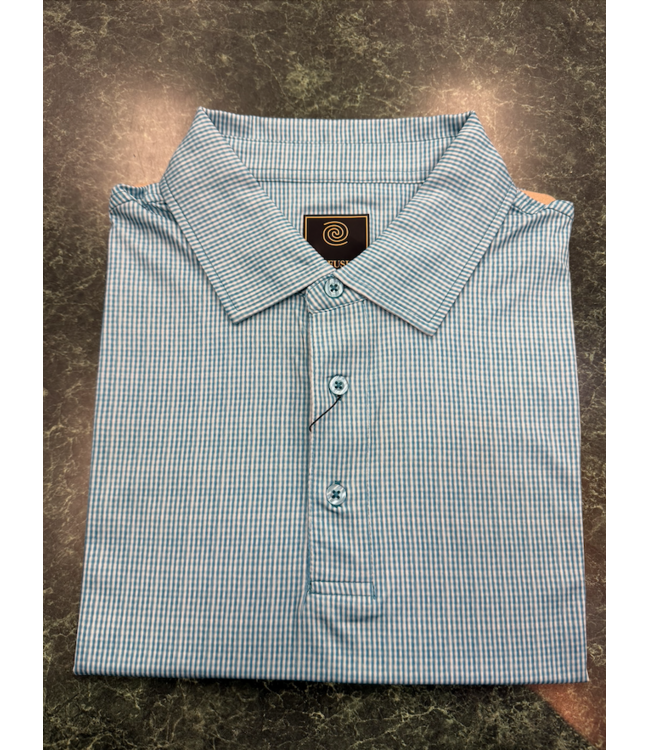 Micro Gingham Print Polo - Teal