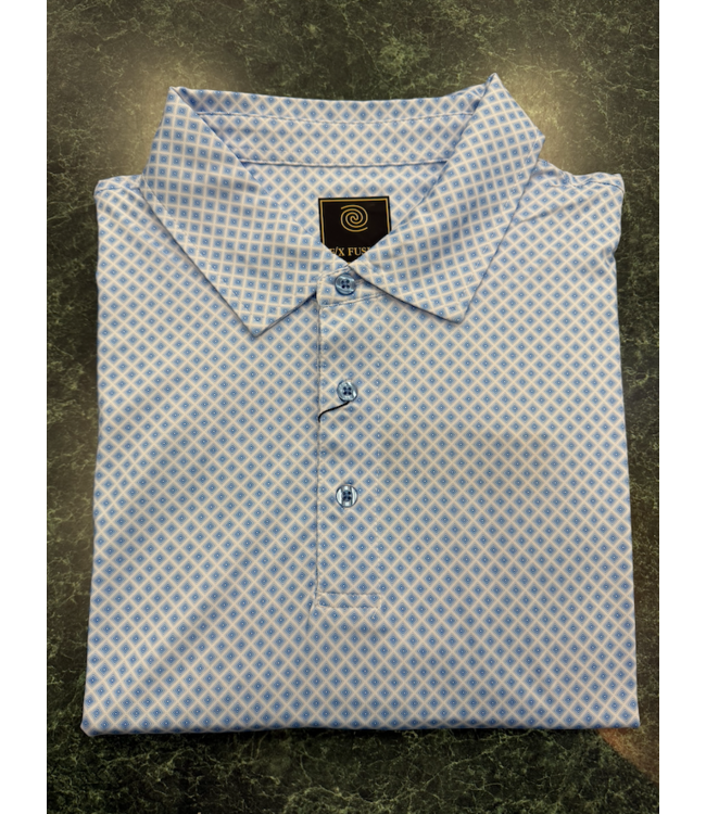 Mini Squares Print Polo - Blue/White