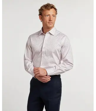 White & Coral Neat Print Sport Shirt