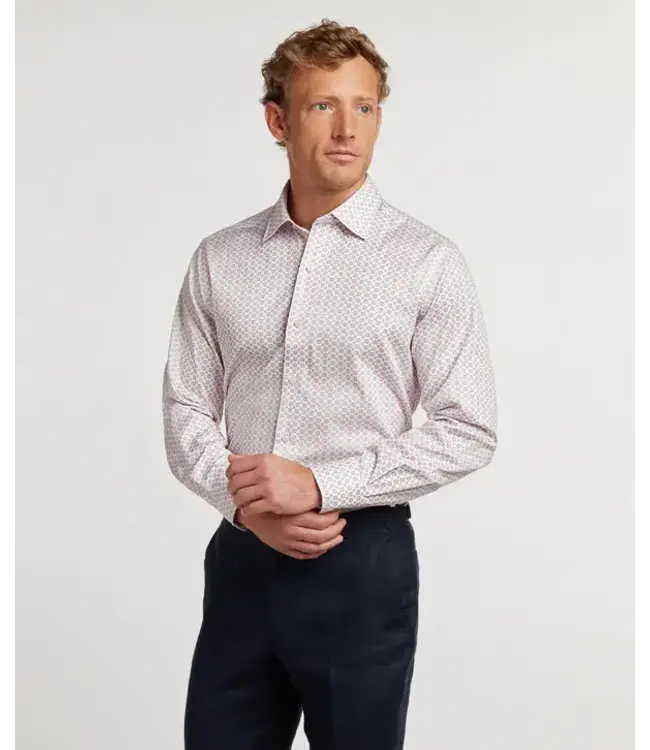 White & Coral Neat Print Sport Shirt