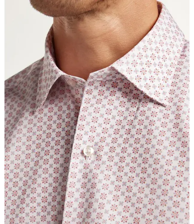 White & Coral Neat Print Sport Shirt