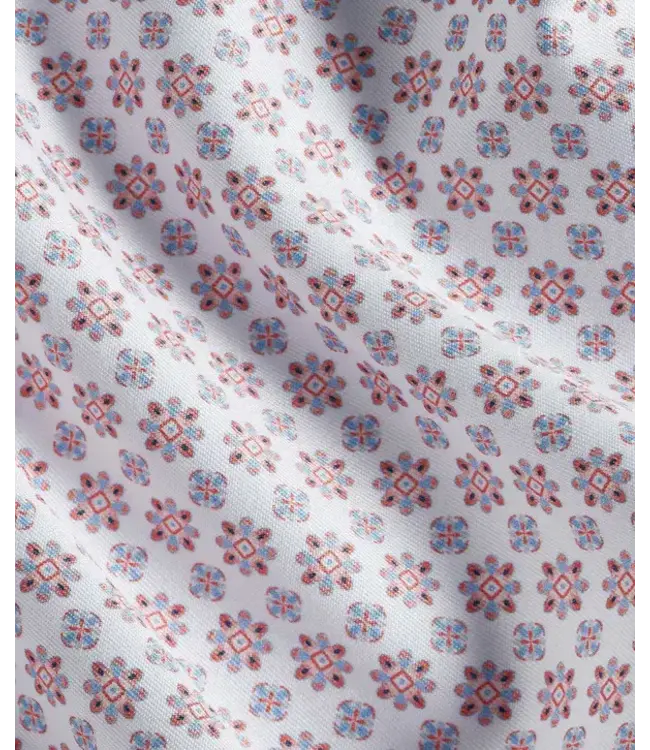 White & Coral Neat Print Sport Shirt