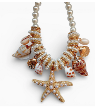 Bijoux Envie Bijoux Envie Starfish & Shell Pearl Necklace #N4444