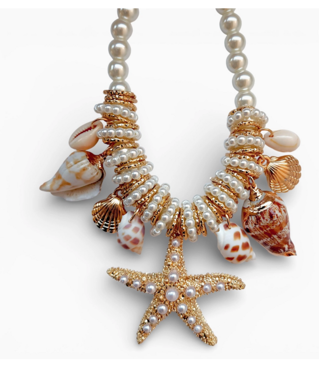 Bijoux Envie Starfish & Shell Pearl Necklace #N4444