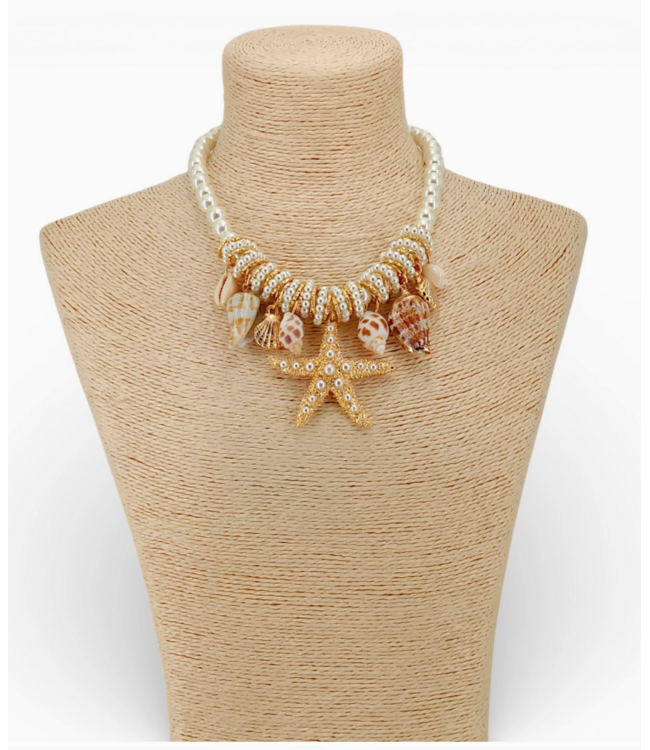 Bijoux Envie Starfish & Shell Pearl Necklace #N4444