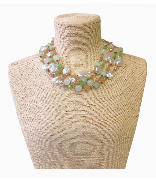 Bijoux Envie Pastel Beaded pearl Collar #N4460