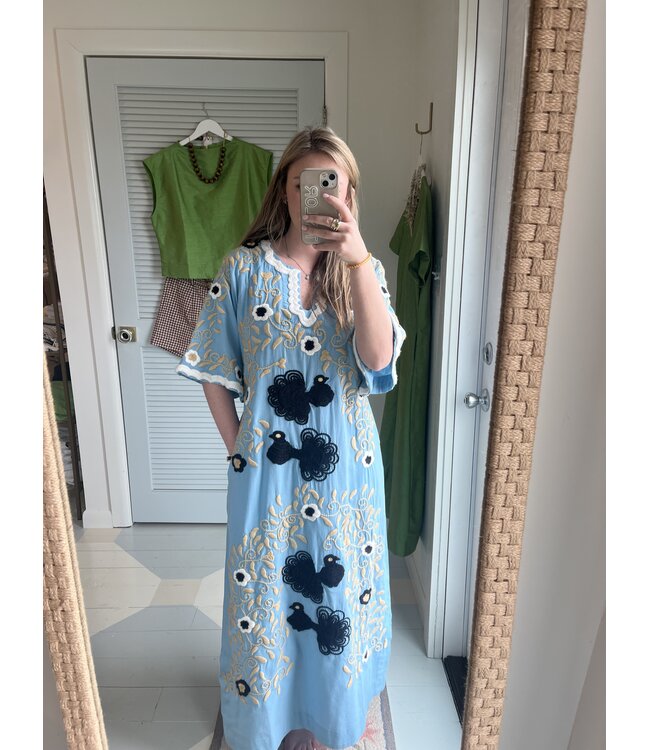 Frances Valentine Charming Caftan Peacock Embroidery Cotton- 226AA118935