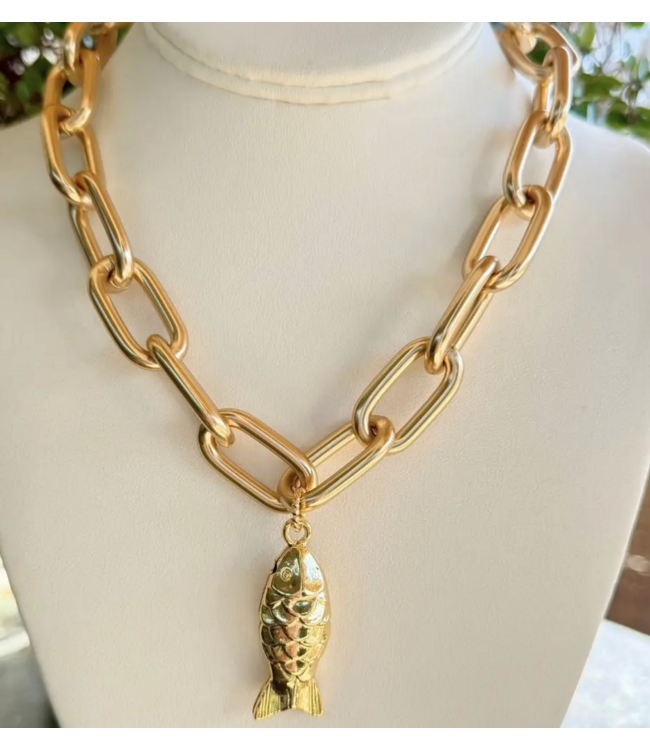 Allie Beads Gold Chain Necklace + Fish Pendant #109