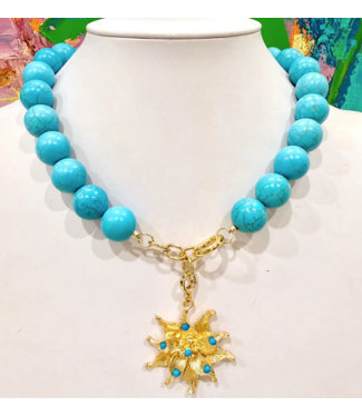 Allie Beads Turqoise Flower Pendant Necklace