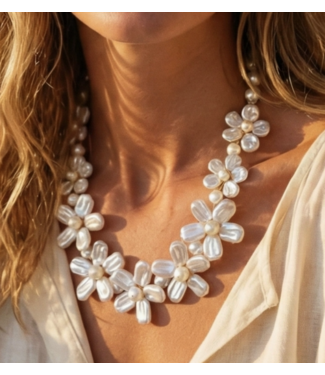 Bijoux Envie Bijoux Envie #N4451 Flower Collar Pearl Necklace