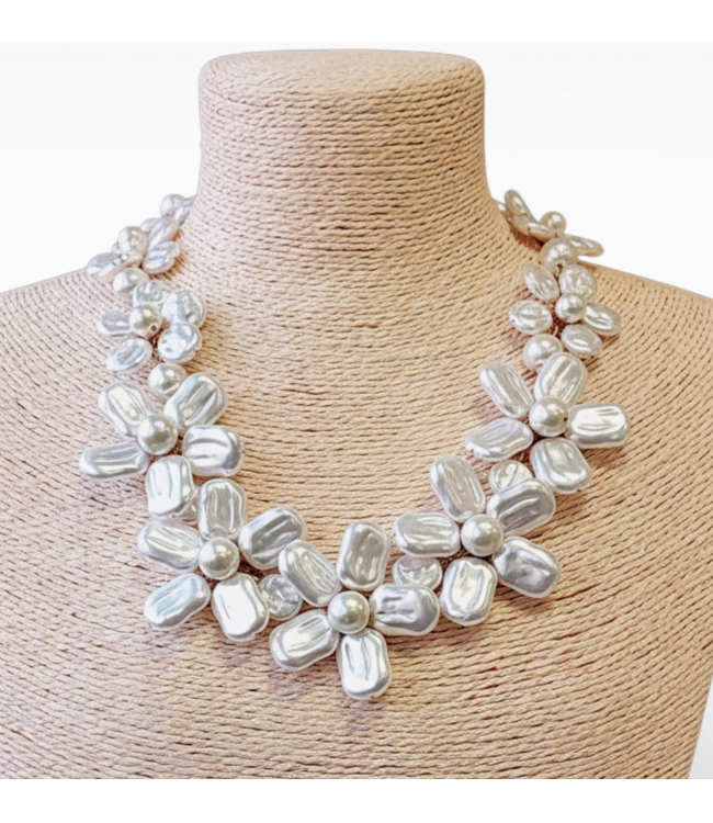 Bijoux Envie #N4451 Flower Collar Pearl Necklace