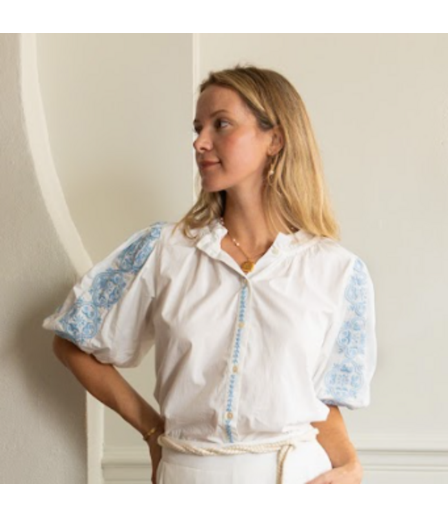 Ex Voto-Daisey Top-White & clear sky Poplin