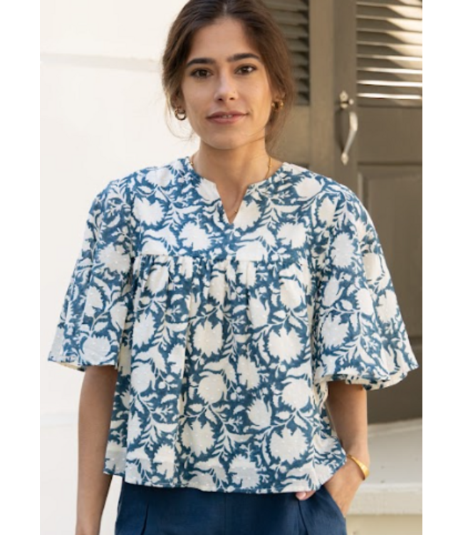 Ex Voto-Winnie TopTeal Swiss Dot Blockprint