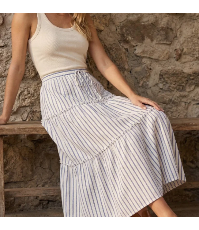 Karen Kane-Stripe Tier Midi Skirt-58701