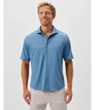 Breck Solid Knit Printed Mesh Short Sleeve Button Up Shirt